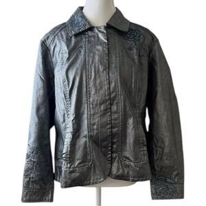 Chico’s Platinum Women’s Size‎ 2 (US Large) Silver Metallic Embroidered Jacket